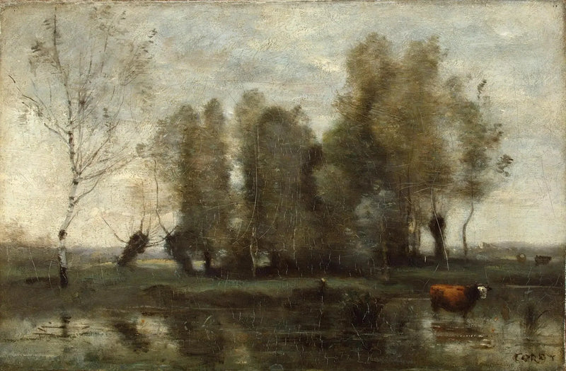 Boomgordijn in de moerassen - Jean-Baptiste Camille Corot