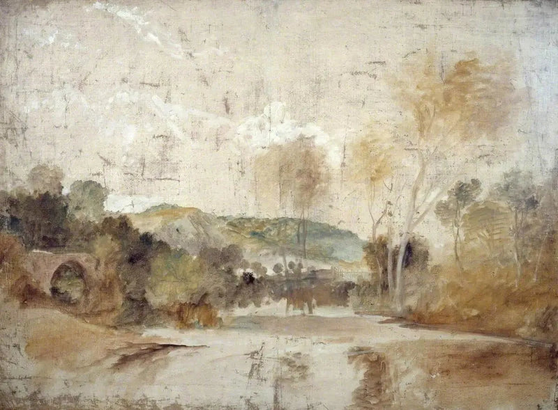 Rivierscène met dam in de middenafstand - J. M. W. Turner