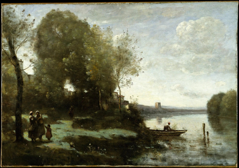 Rivier met een bezoek in de verte - Jean-Baptiste Camille Corot