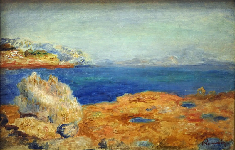 Gele rotsen met blauwe zee - Pierre-Auguste Renoir