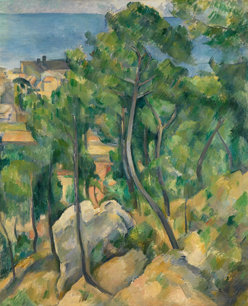 Rotsen, dennen en zee bij l'Estaque - Paul Cézanne