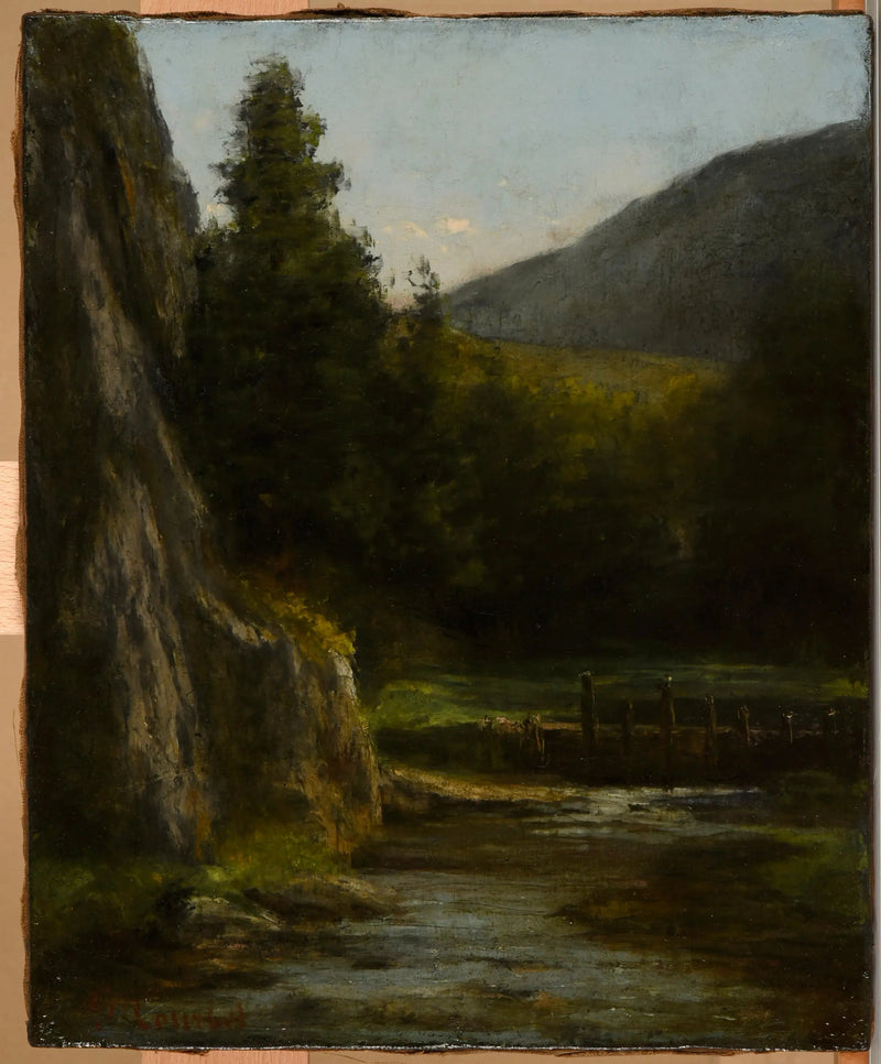 Rotsen, dennenbomen, beekje - Gustave Courbet