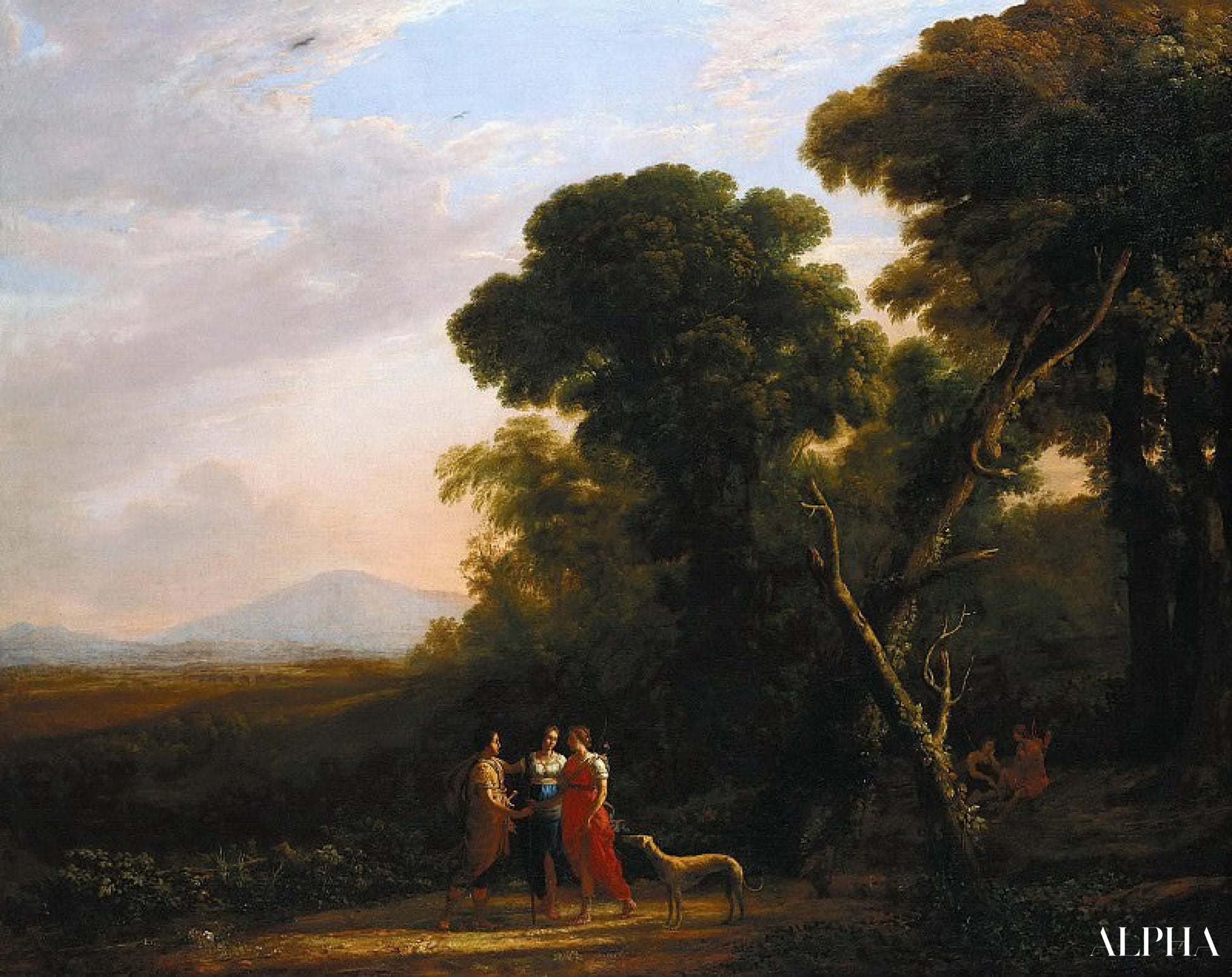 Reproduction du tableau « Roman Ideal Landscape with Cephalus, Procris, and Diana - Claude Lorrain » par Alpha Reproduction en peinture à l’huile