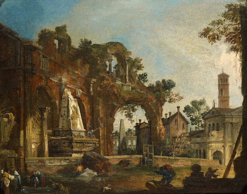 Rome : Capriccio met ruïnes gebaseerd op het Forum - Canaletto