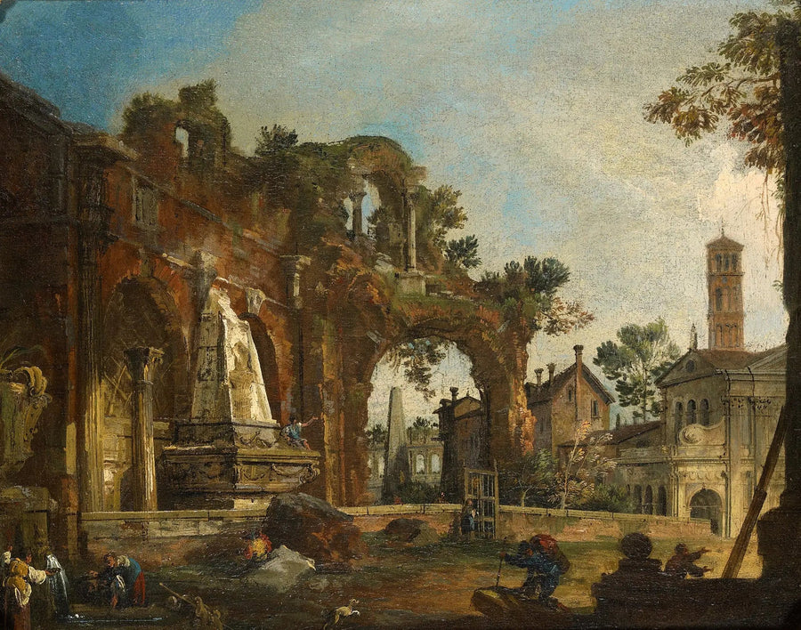 Rome : Capriccio met ruïnes gebaseerd op het Forum - Canaletto