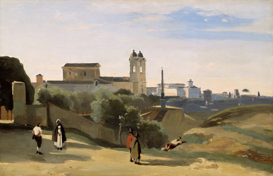 Rome Mont Pincio. De Drie-eenheid van de Bergen. Uitzicht op de tuinen van de Franse Academie - Jean-Baptiste Camille Corot