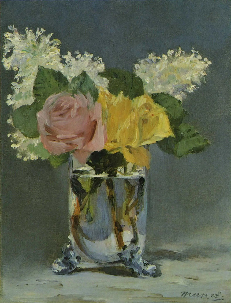 Rozen en seringen in een vaas - Édouard Manet