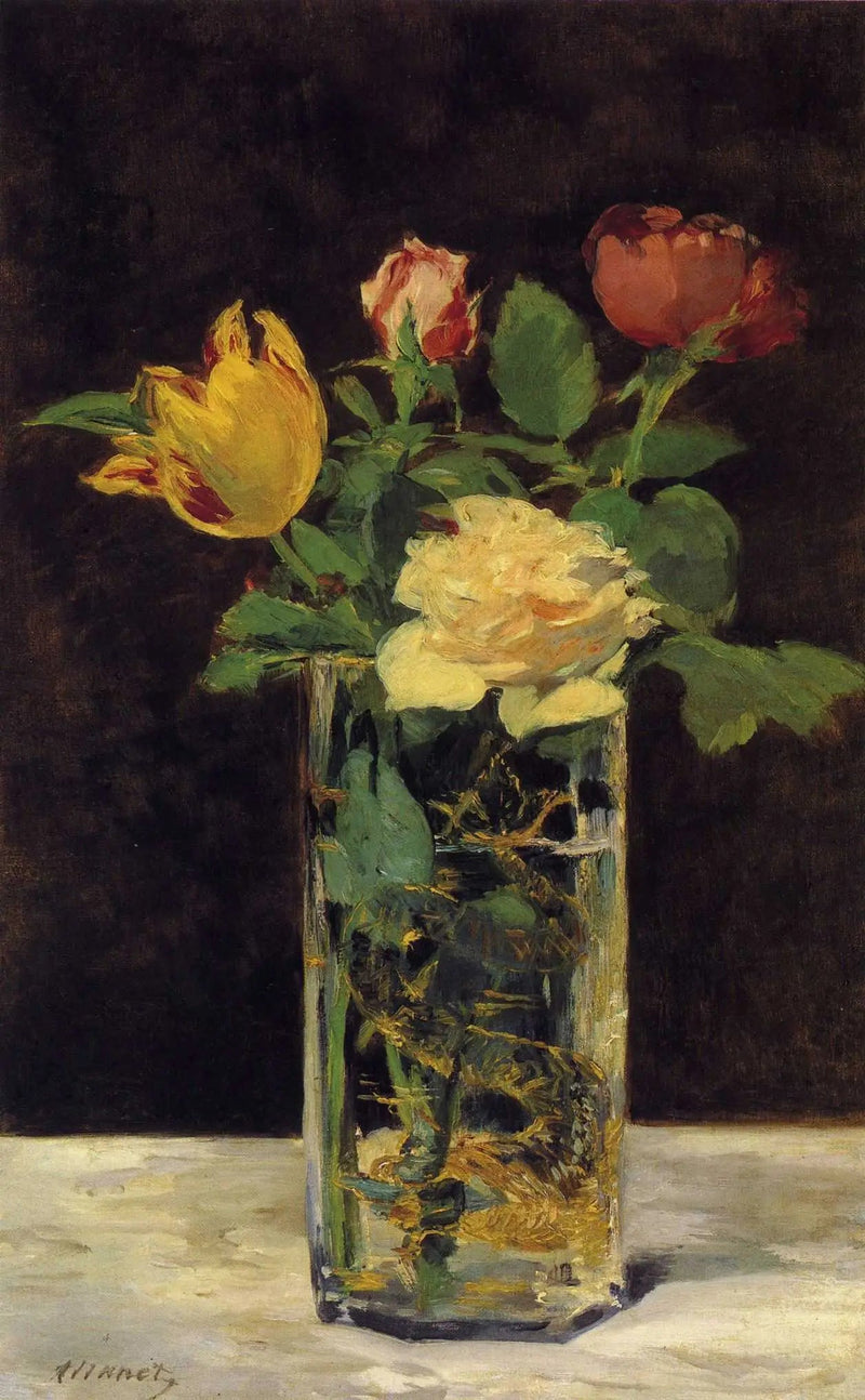 Rozen en tulpen in een vaas - Édouard Manet