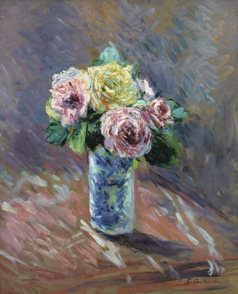 Gele en rode rozen in een kristallen vaas - Gustave Caillebotte