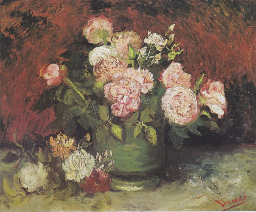 Kom met pioenen en rozen - Vincent van Gogh
