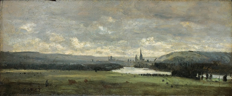 Rouen, een panoramisch uitzicht op de Seine op de voorgrond - Jean-Baptiste Camille Corot