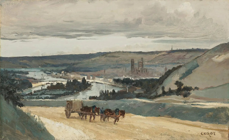 Rouen, uitzicht op de heuvels die de stad domineren - Jean-Baptiste Camille Corot