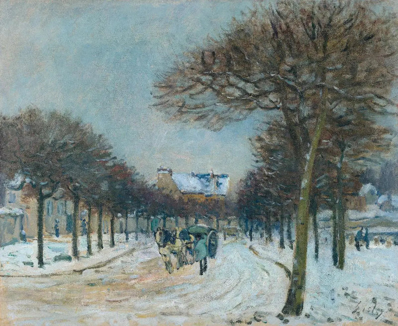 Omleiding bij de Abreuvoir van Marly-le-Roi, sneeuwtijd - Alfred Sisley
