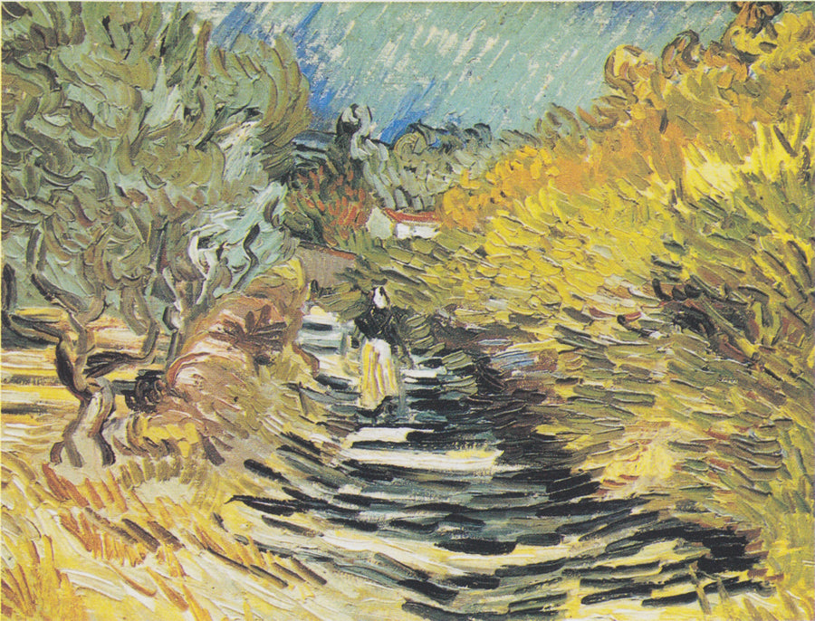 Een weg in Saint-Rémy met een vrouwelijke figuur - Vincent van Gogh
