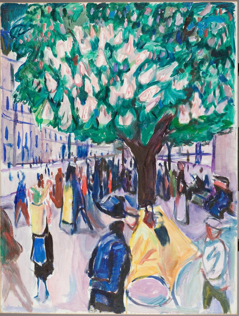 straat met bloeiende kastanjeboom - Edvard Munch