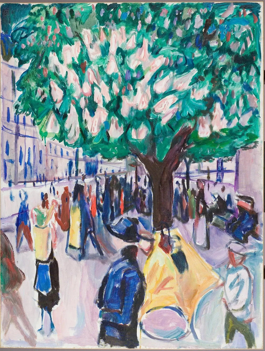 straat met bloeiende kastanjeboom - Edvard Munch
