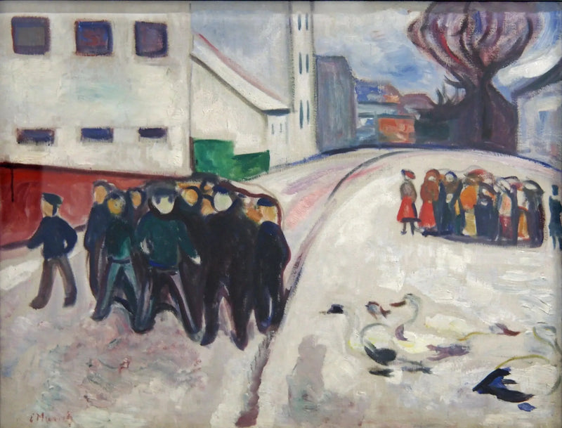 straat van een klein dorp in de sneeuw - Edvard Munch