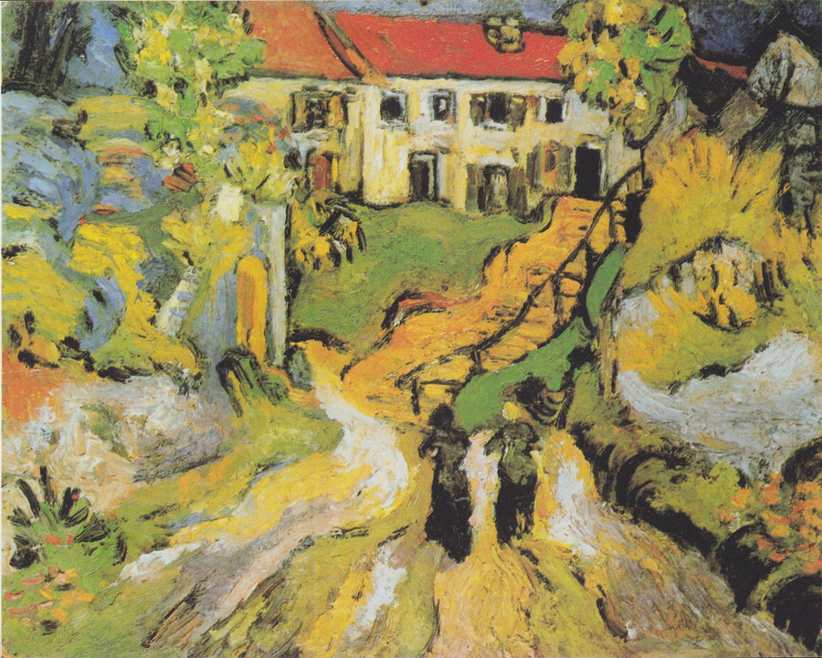 Dorpsstraat en trappen in Auvers met twee figuren - Vincent van Gogh