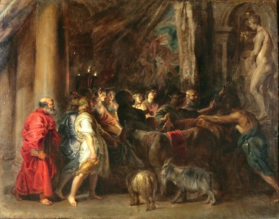 Offerande in een tempel (naar Adam Elsheimer) - Peter Paul Rubens