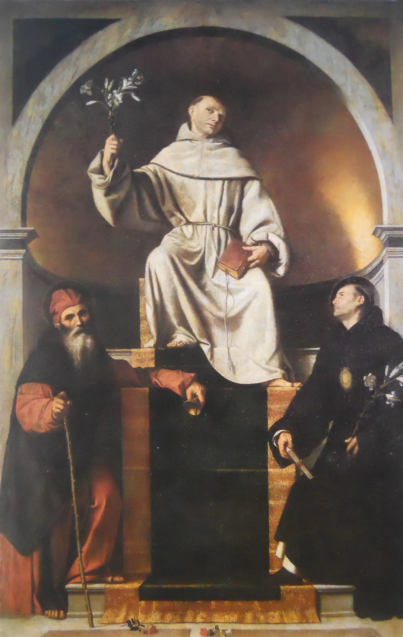 Sint-Antonius van Padua met de heiligen Antonius de Abt en Nicolaas van Tolentino - Alessandro Bonvicino