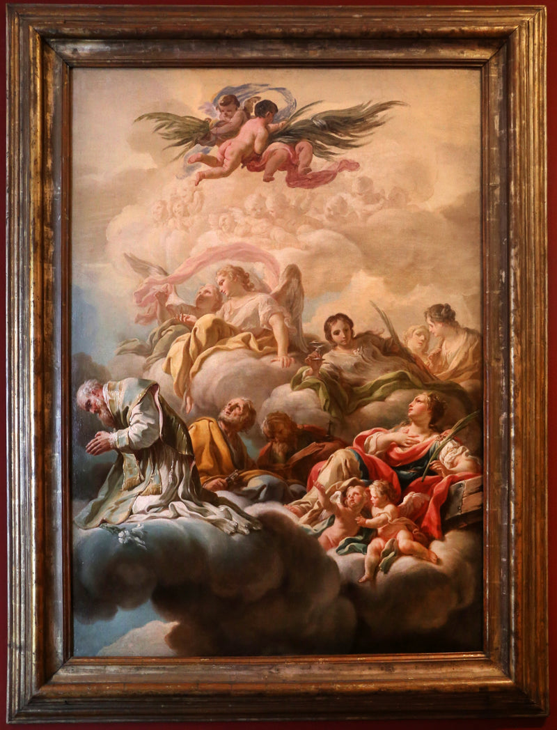 Sint-Antonius van Padua, Sint-Pieter en Sint-Catharina in de wolken - Corrado Giaquinto