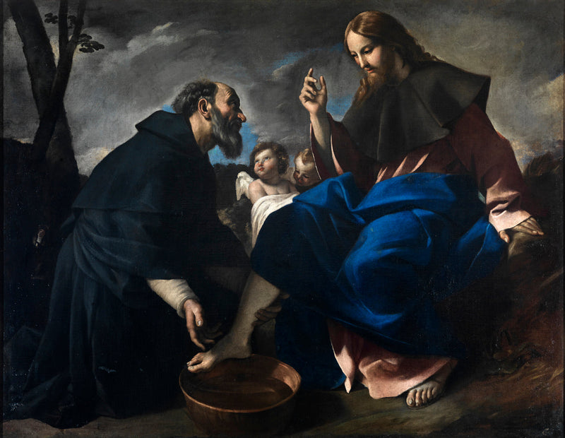 Sint Augustinus wast de voeten van Christus - Giovanni Lanfranco