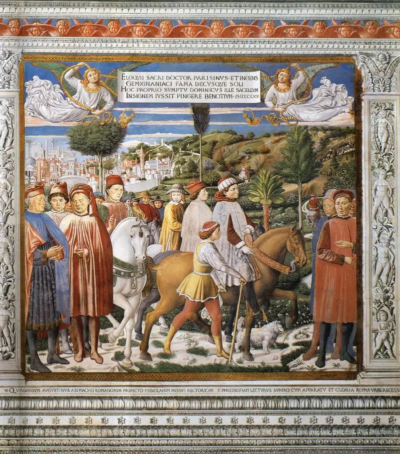 Sint Augustinus vertrekt naar Milaan (scène 7, zuidmuur) - Benozzo Gozzoli