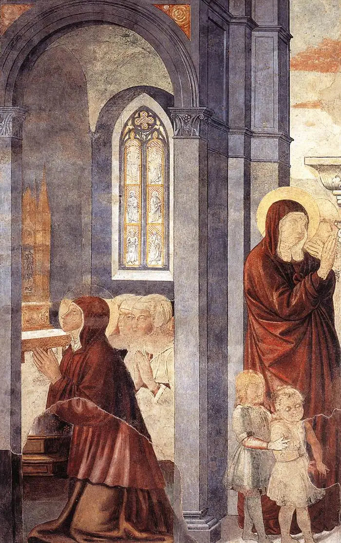 Sint-Augustinus verlaat zijn moeder (scène 3, oostmuur) - Benozzo Gozzoli