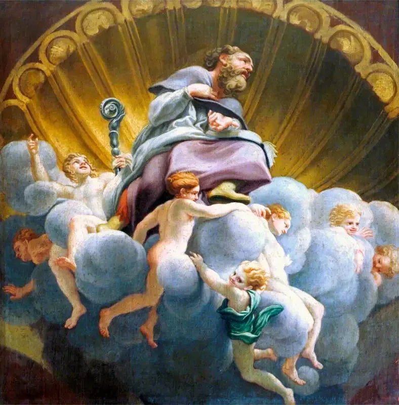 Sint Bernard omringd door engelen (kopie van de fresco van de koepel van de kathedraal van Parma) - Antonio da Correggio