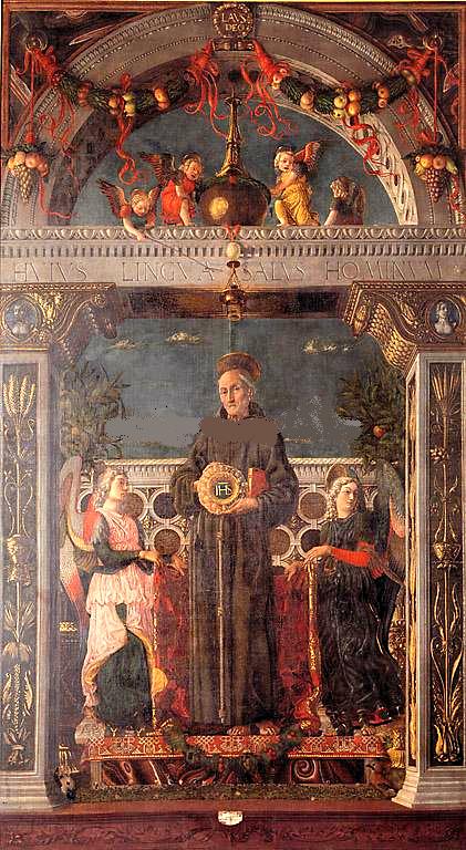 Sint Bernardijn van Siena en twee engelen (Mantegna) - Andrea Mantegna