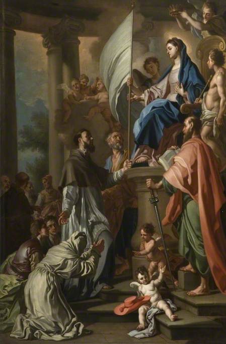Sint Bonaventura ontvangt van de Maagd het vaandel van San Sepolcro - Francesco Solimena