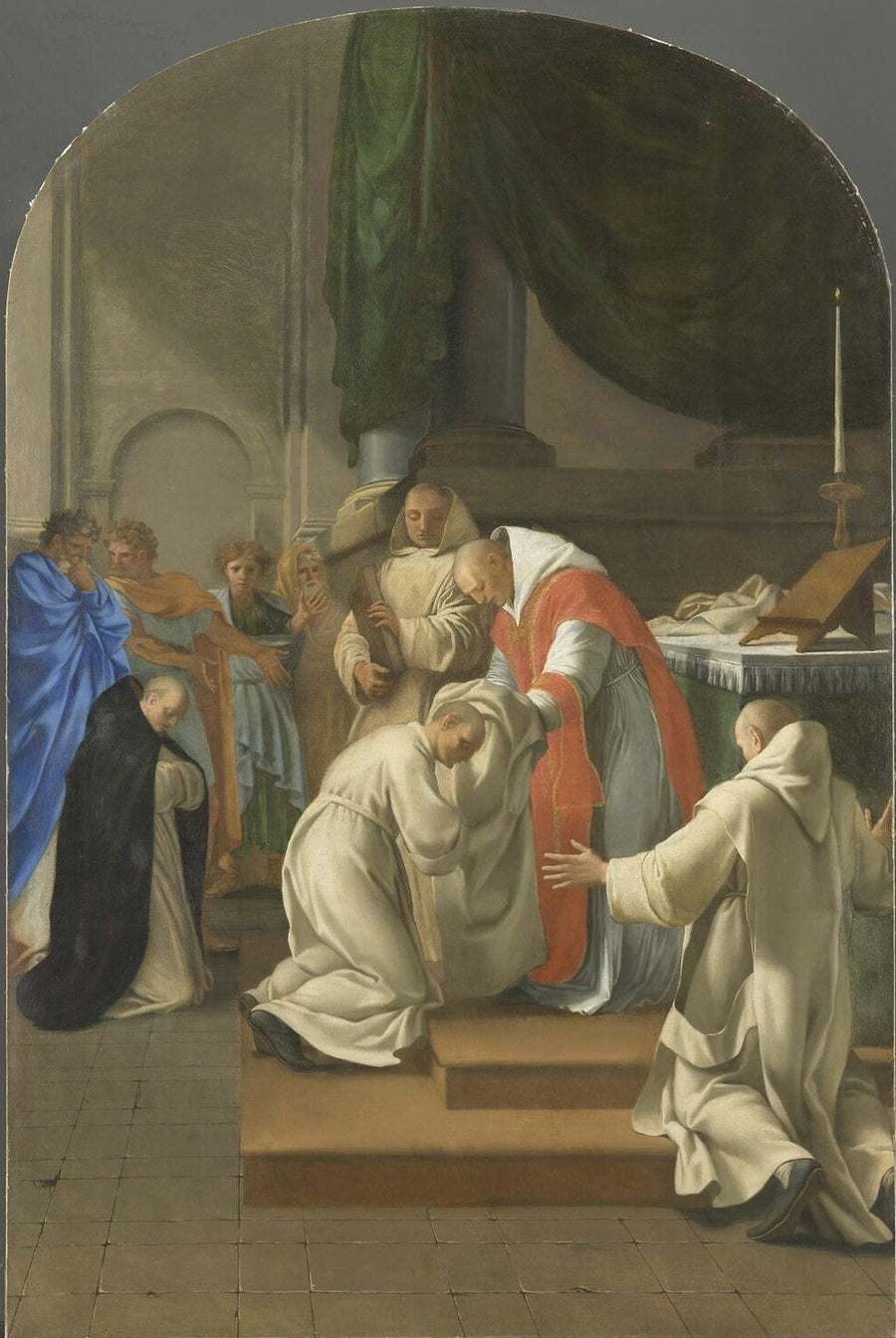 Sint Bruno geeft meerdere mensen de habijt - Eustache Le Sueur