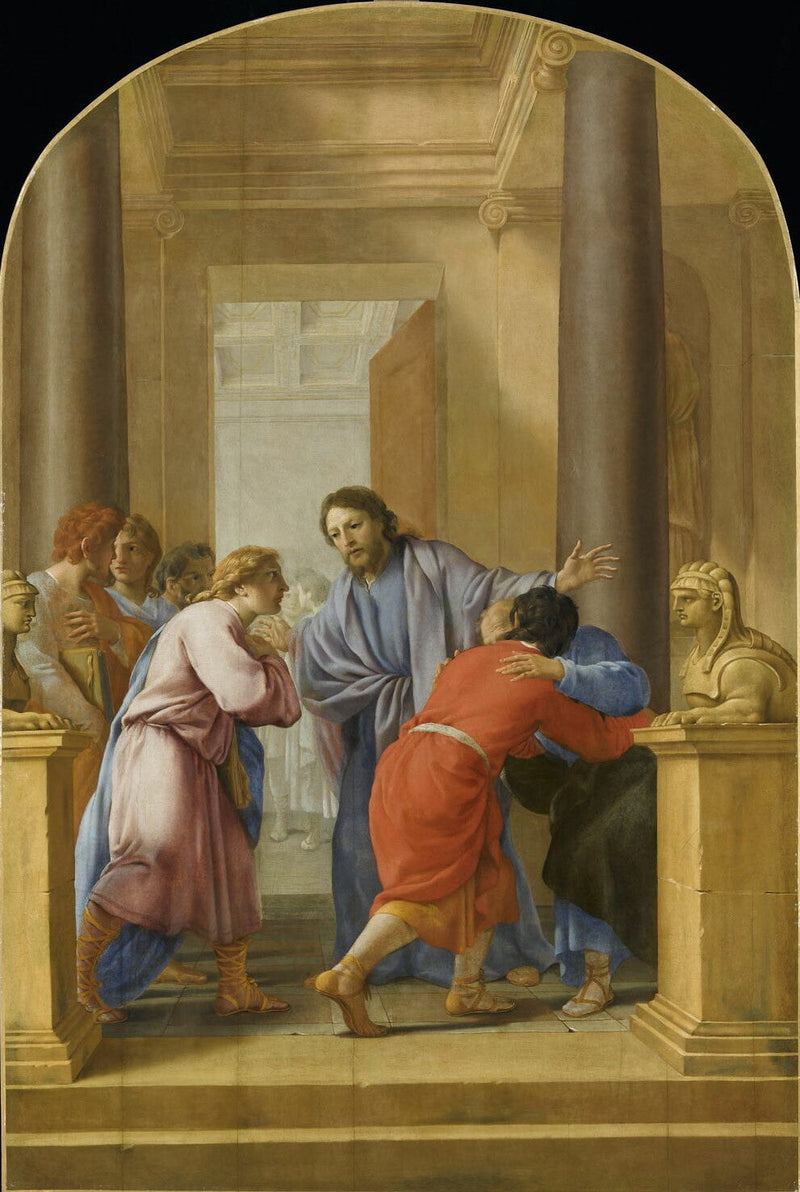 Sint Bruno roept zijn discipelen en vrienden op om de wereld te verlaten - Eustache Le Sueur