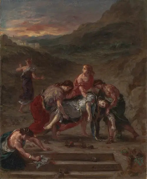Sint Etienne meegenomen door zijn leerlingen - Eugène Delacroix