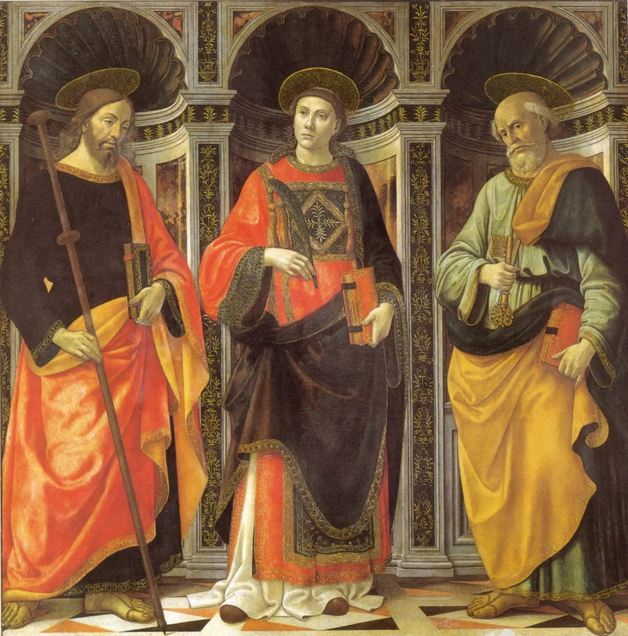 Saint Étienne tussen de heiligen Jacobus en Petrus - Domenico Ghirlandaio
