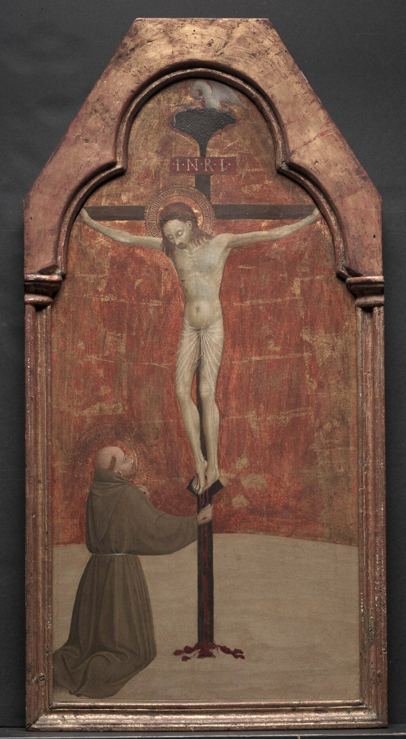 Sint Franciscus knielend voor Christus aan het kruis - Stefano di Giovanni (Sassetta)