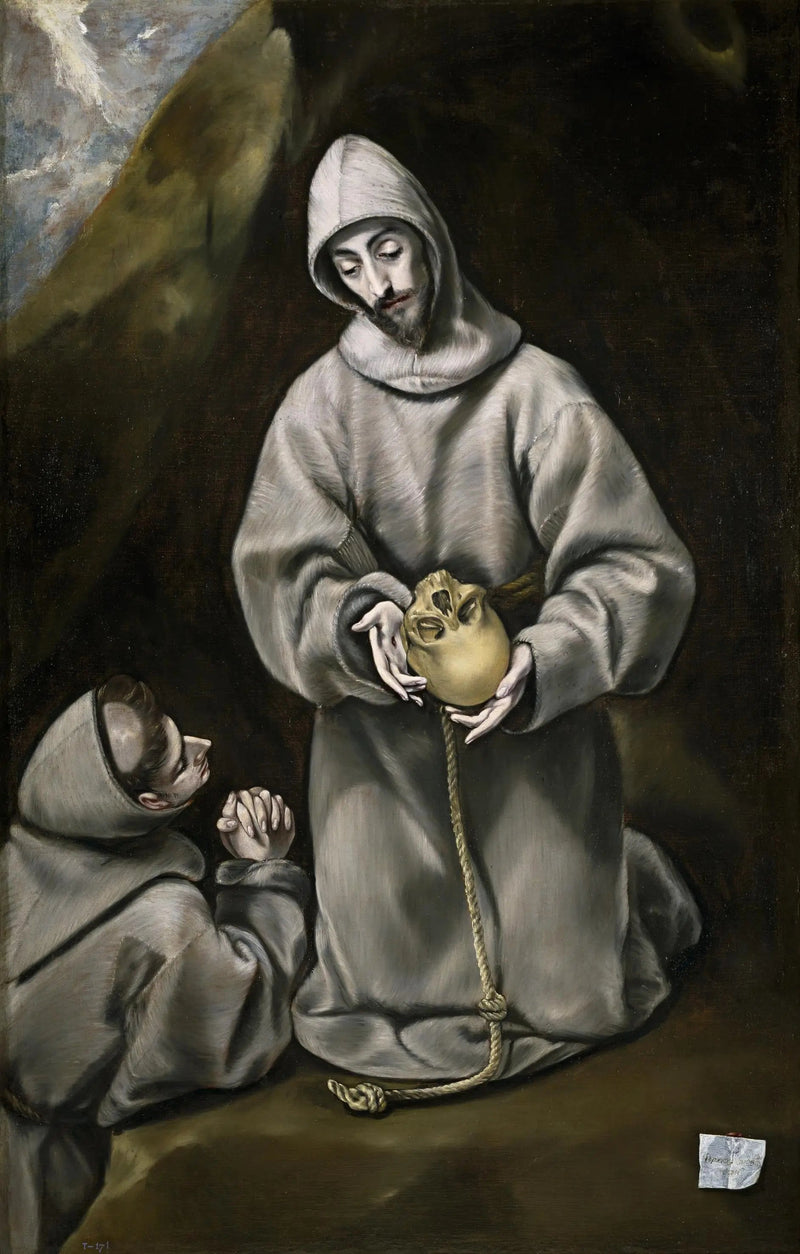Sint Franciscus van Assisi en broeder Léon mediterend over de dood - El Greco