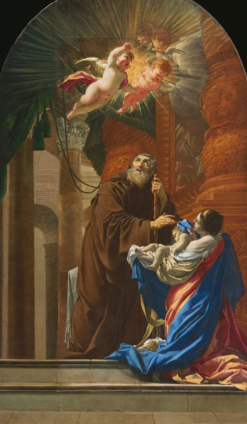 Sint Franciscus van Paule die het kind van zijn zus uit de dood doet herrijzen - Simon Vouet