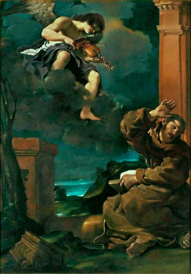 Sint Franciscus in extase met een muzikale engel - Guercino