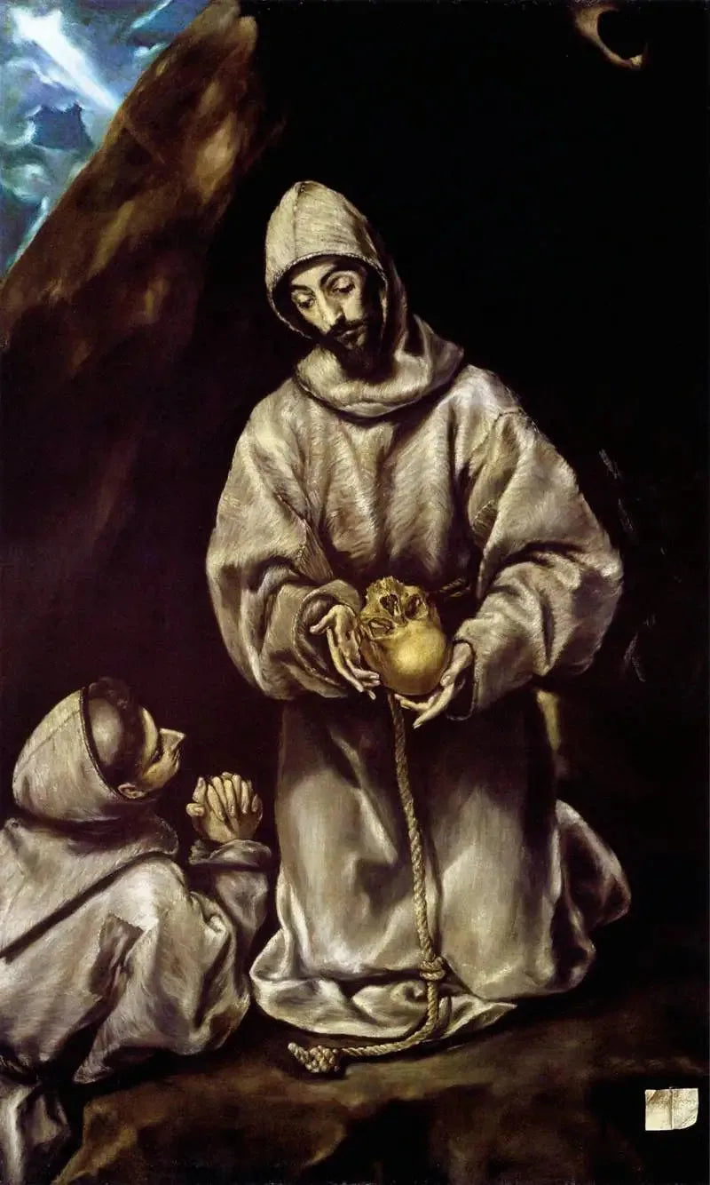 Sint Franciscus en broeder Leon mediterend over de dood - El Greco