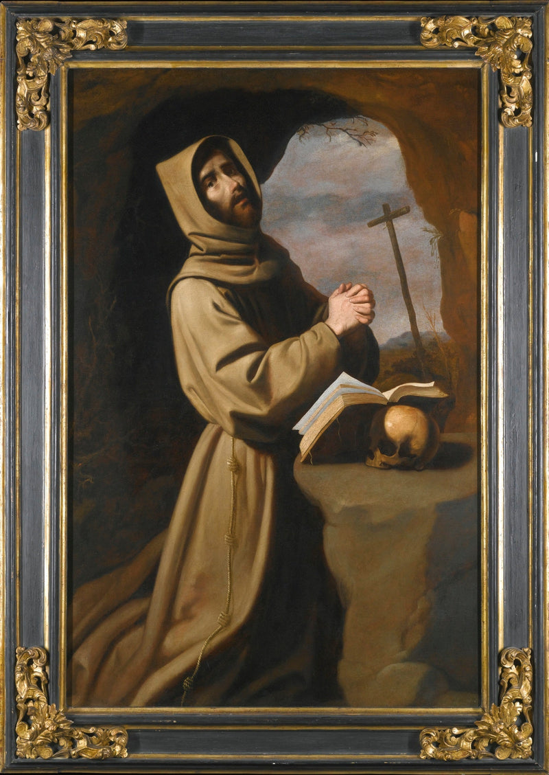 Sint Franciscus bidt in een grot - Francisco de Zurbarán