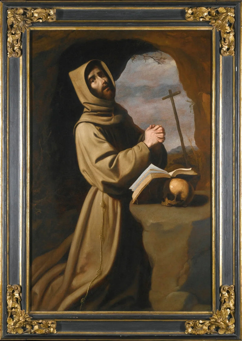 Sint Franciscus bidt in een grot - Francisco de Zurbarán