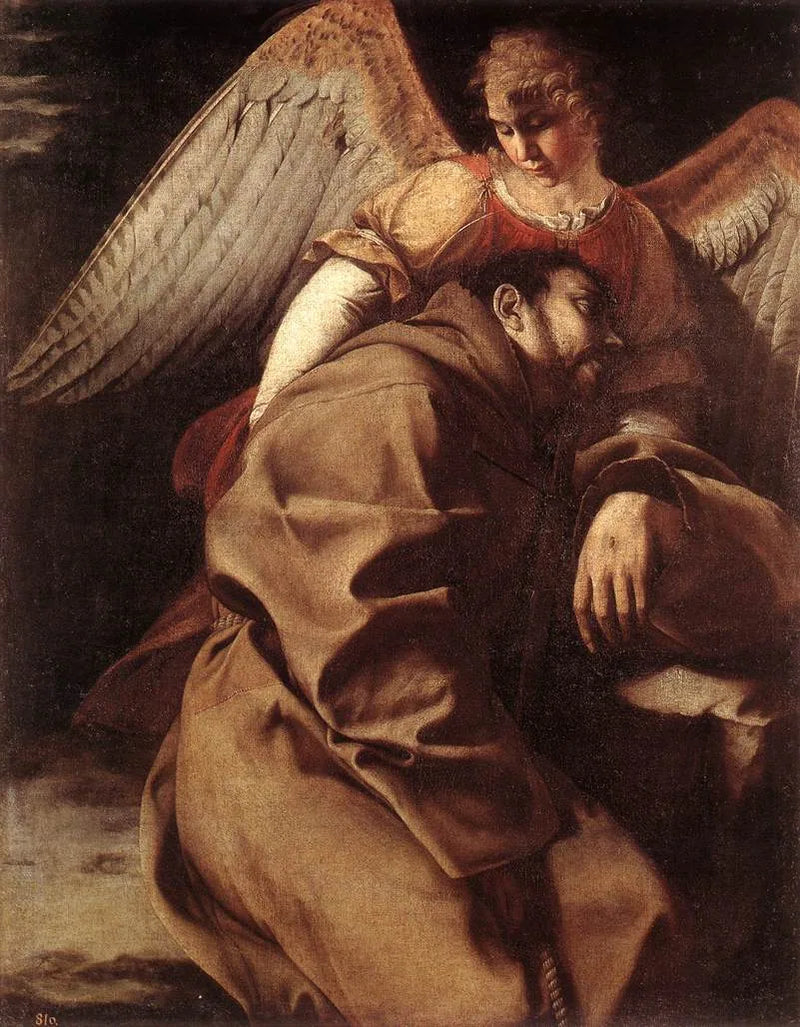 Sint Franciscus ondersteund door een engel - Orazio Gentileschi
