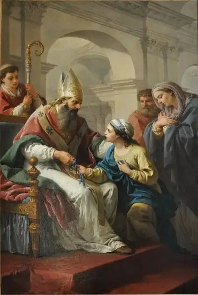 Sint Germain l'Auxerrois die een medaille overhandigt aan Sint Geneviève - Louis Jean François Lagrenée

Source:
Saint Germain l'Auxerrois remettant une médaille à sainte Geneviève - Louis Jean François Lagrenée
