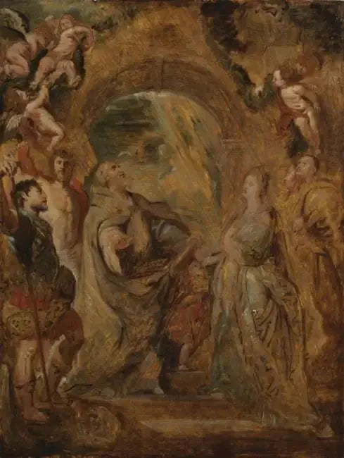 Sint Gregorius de Grote met de heiligen Maurus en Papianus, en heilige Domitilla met de heiligen Nereus en Achille - Peter Paul Rubens