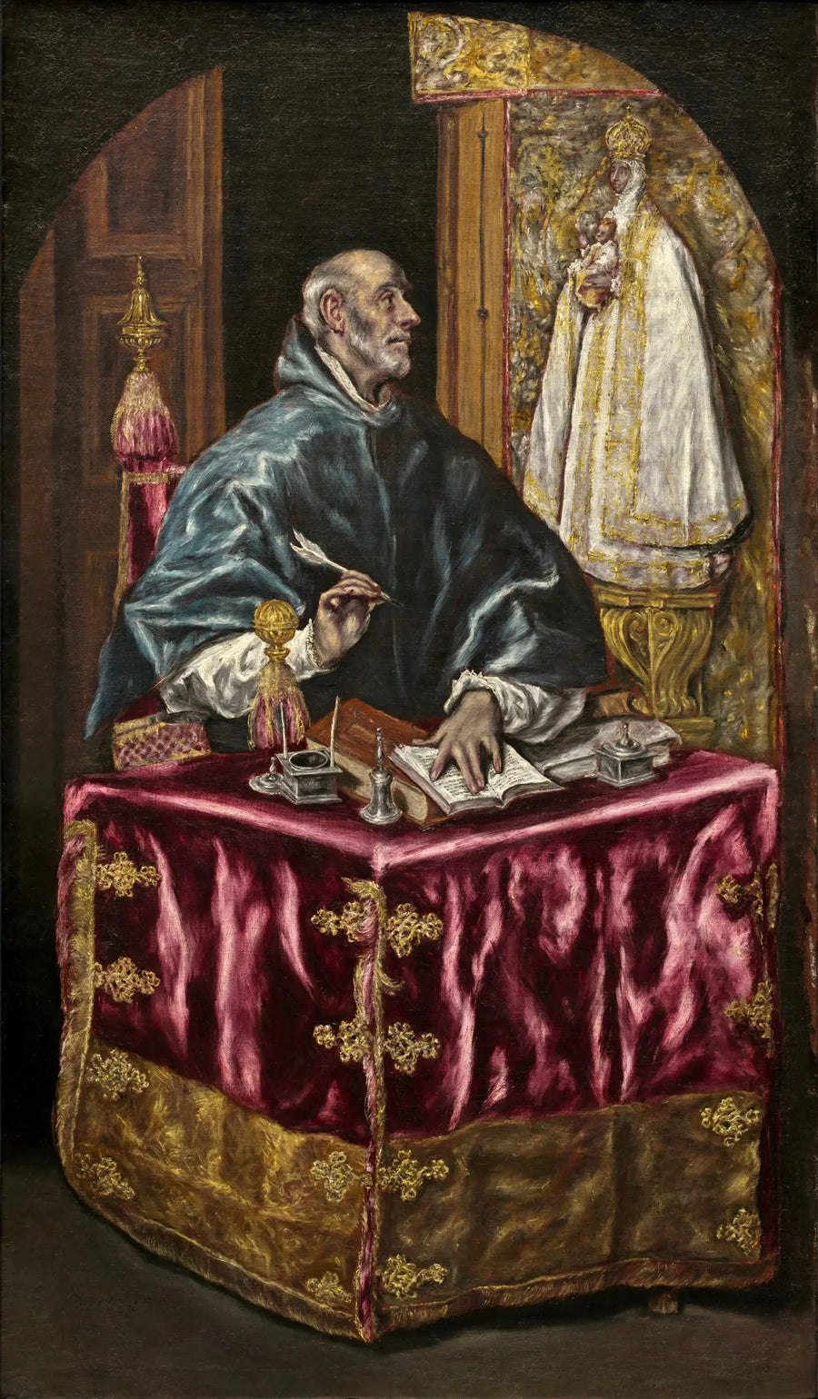 Sint Ildefonse die onder dictée van de Maagd schrijft - El Greco