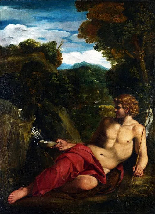 Sint-Jan de Doper zittend in de woestijn - Annibale Carracci