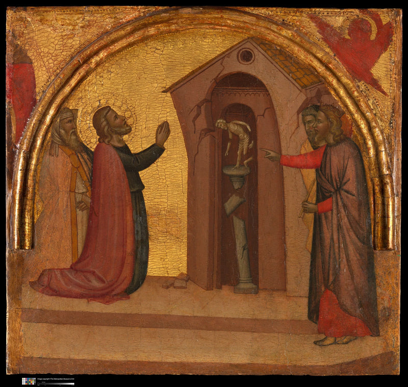 Sint Johannes de Evangelist veroorzaakt de instorting van een heidense tempel - Francescuccio Ghissi