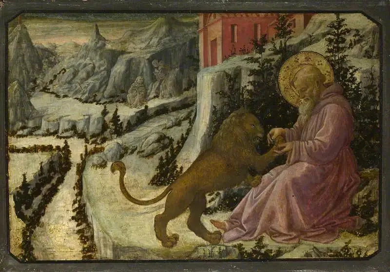 Sint-Jerome en de Leeuw: Predella-paneel - Fra Filippo Lippi