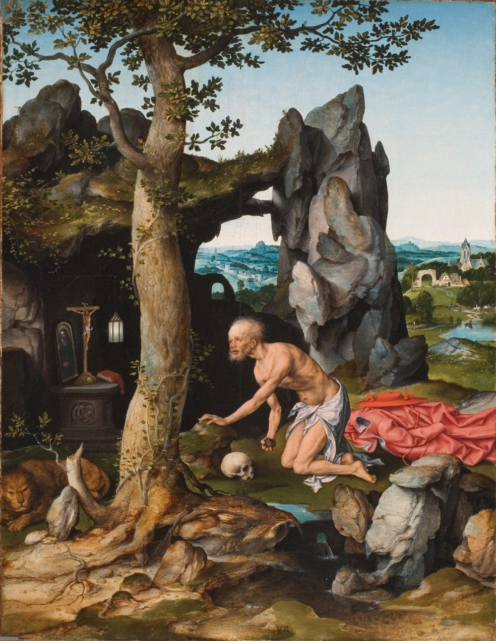 Saint Jérôme en pénitent dans le désert - Joos van Cleve image 1 tableau peint à l’huile sur toile